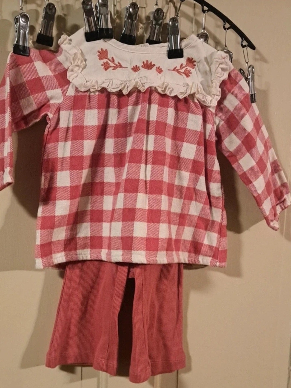 Girls Pink Plaid Ruffle-Yoke Set - Brand